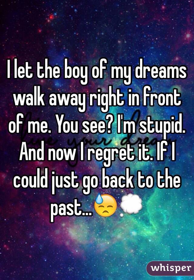 I let the boy of my dreams walk away right in front of me. You see? I'm stupid. And now I regret it. If I could just go back to the past...😓💭