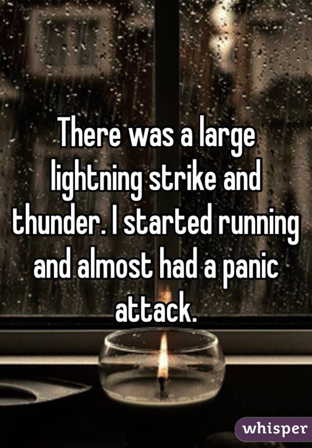 There was a large lightning strike and thunder. I started running and almost had a panic attack. 