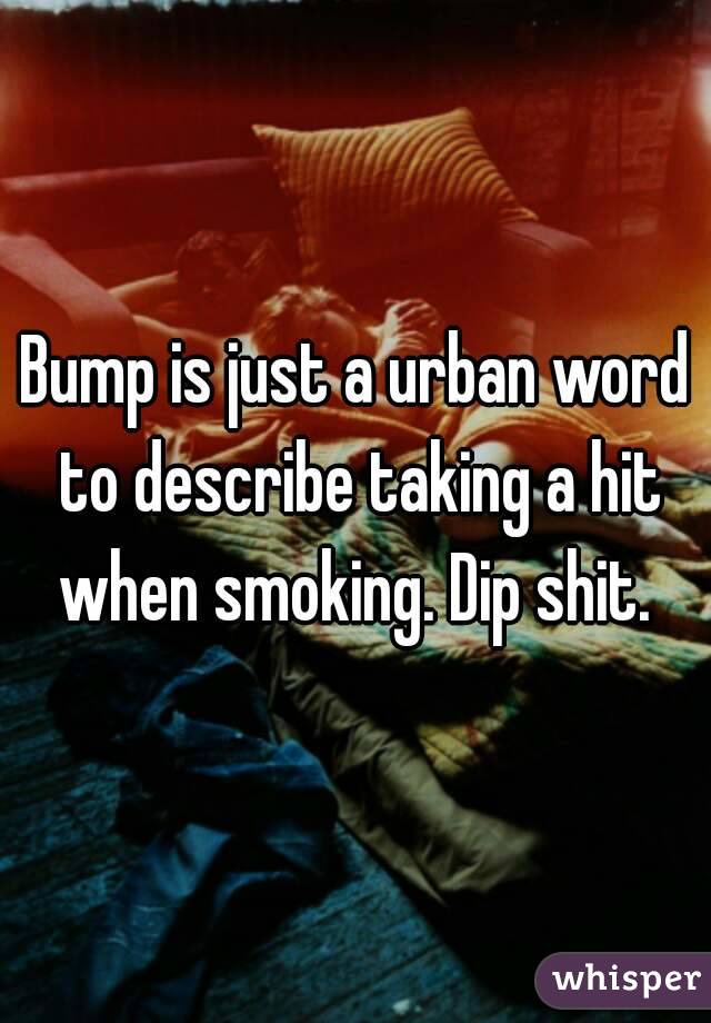 Bump is just a urban word to describe taking a hit when smoking. Dip shit. 