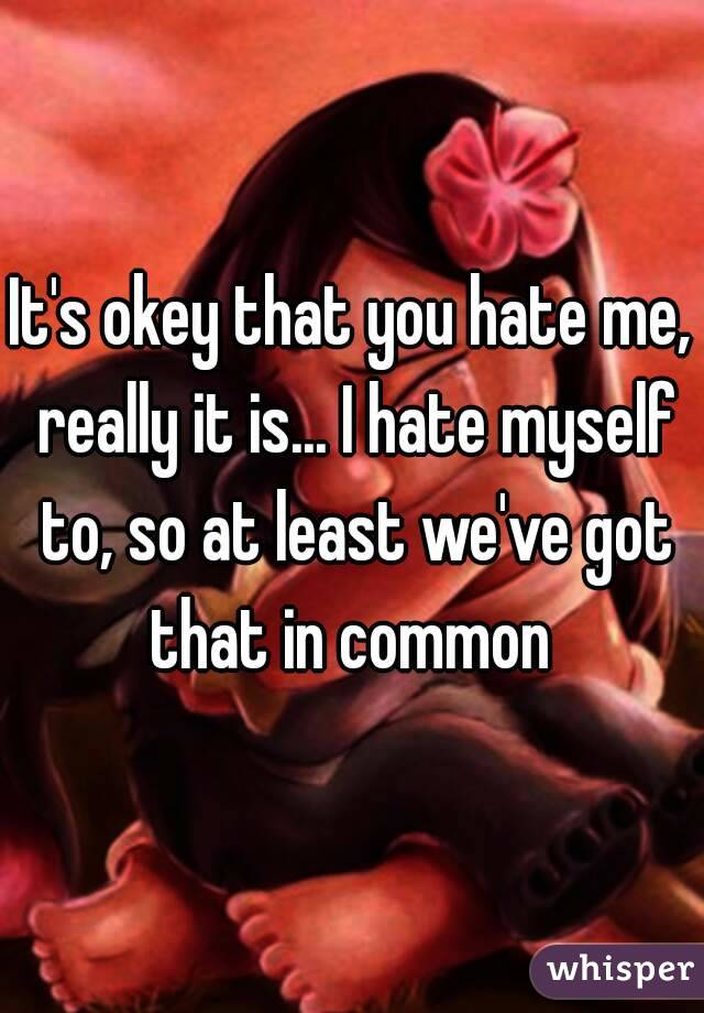 It's okey that you hate me, really it is... I hate myself to, so at least we've got that in common 