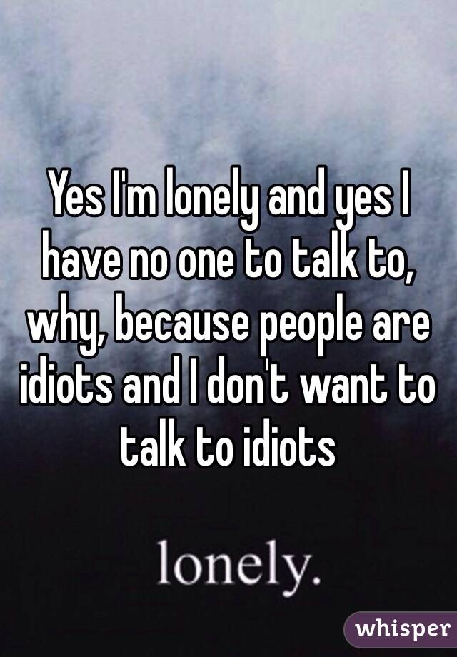 Yes I'm lonely and yes I have no one to talk to, why, because people are idiots and I don't want to talk to idiots 