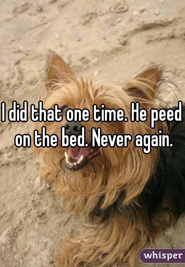 I did that one time. He peed on the bed. Never again.