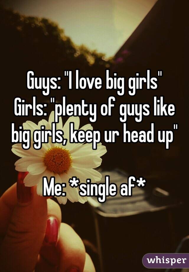 Guys: "I love big girls"
Girls: "plenty of guys like big girls, keep ur head up" 

Me: *single af*