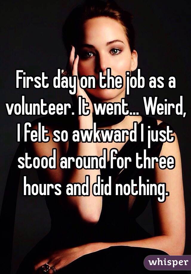 First day on the job as a volunteer. It went... Weird, I felt so awkward I just stood around for three hours and did nothing. 