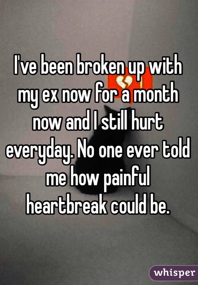 I've been broken up with my ex now for a month now and I still hurt everyday. No one ever told me how painful heartbreak could be. 