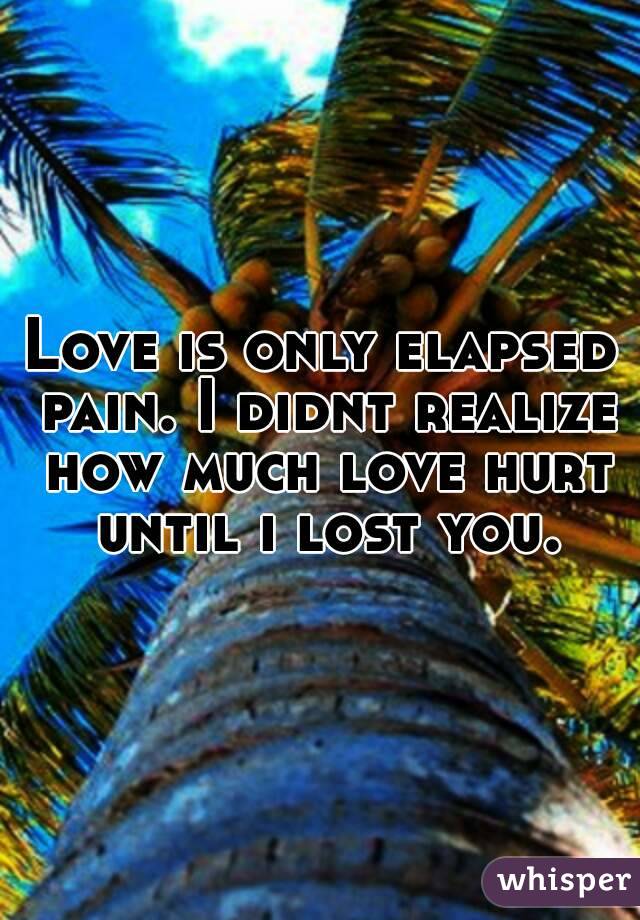 Love is only elapsed pain. I didnt realize how much love hurt until i lost you.