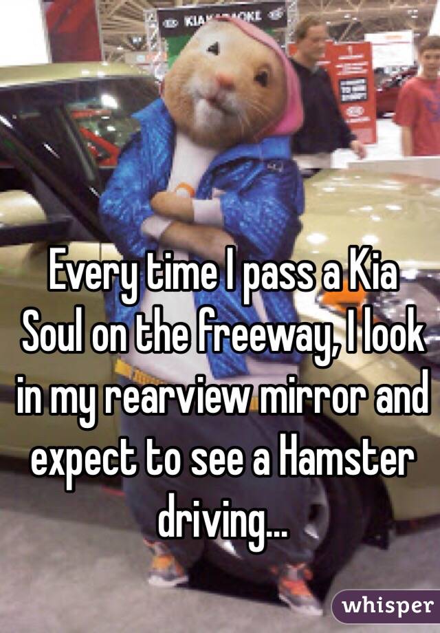 Every time I pass a Kia Soul on the freeway, I look in my rearview mirror and expect to see a Hamster driving...