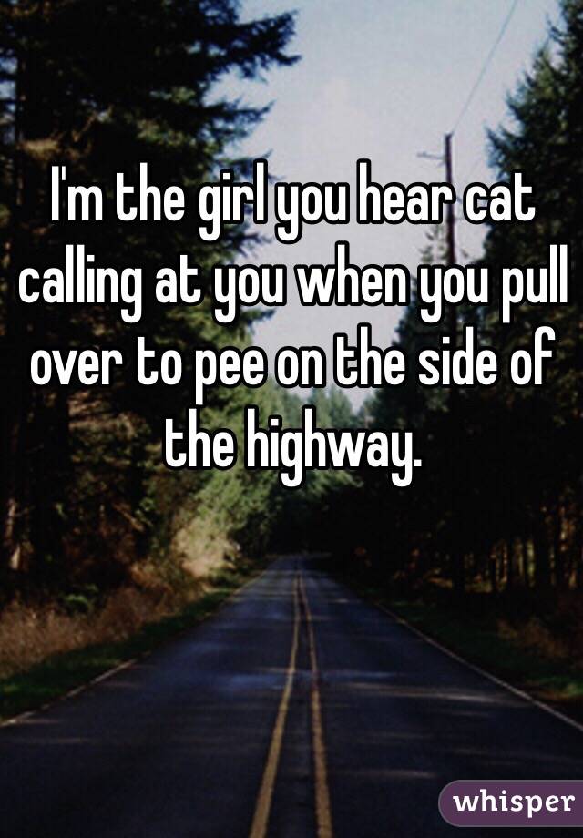 I'm the girl you hear cat calling at you when you pull over to pee on the side of the highway.