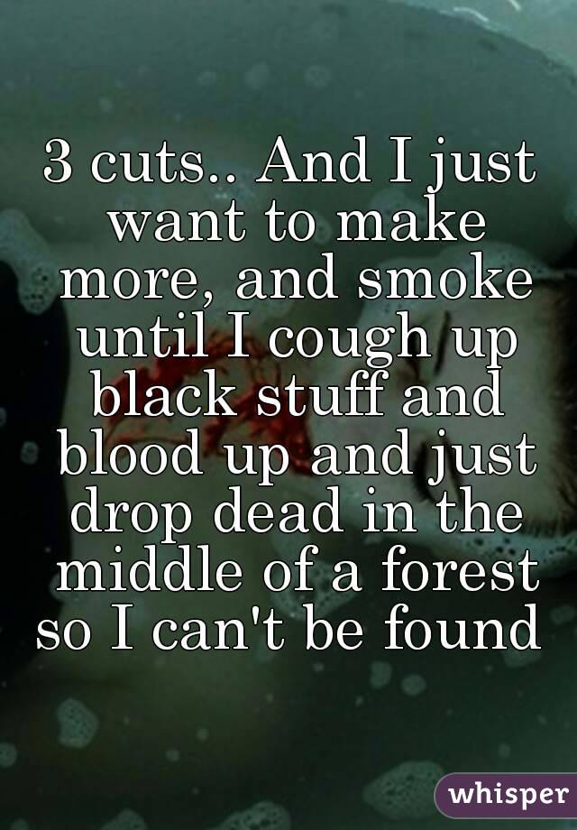 3 cuts.. And I just want to make more, and smoke until I cough up black stuff and blood up and just drop dead in the middle of a forest so I can't be found 