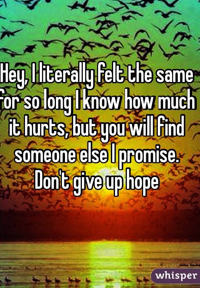 Hey, I literally felt the same for so long I know how much it hurts, but you will find someone else I promise. Don't give up hope 