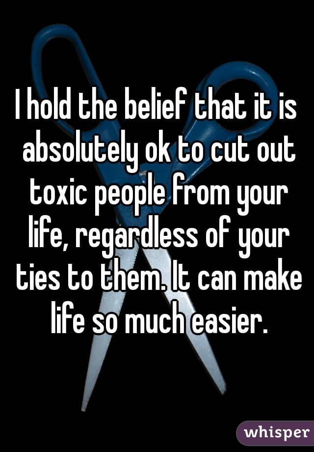 I hold the belief that it is absolutely ok to cut out toxic people from your life, regardless of your ties to them. It can make life so much easier.