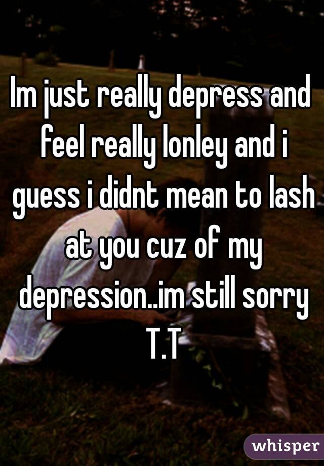 Im just really depress and feel really lonley and i guess i didnt mean to lash at you cuz of my depression..im still sorry T.T