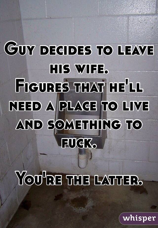 Guy decides to leave his wife. 
Figures that he'll need a place to live and something to fuck. 

You're the latter. 