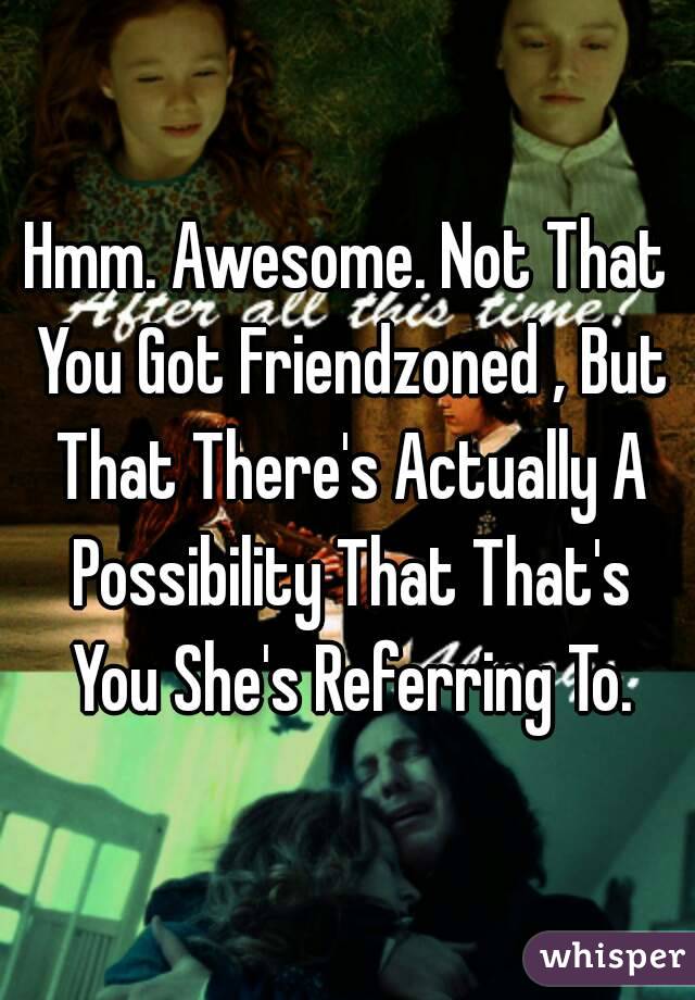 Hmm. Awesome. Not That You Got Friendzoned , But That There's Actually A Possibility That That's You She's Referring To.