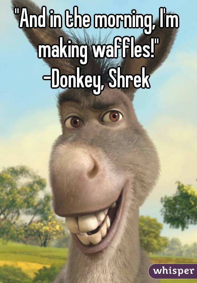 "And in the morning, I'm making waffles!"
-Donkey, Shrek