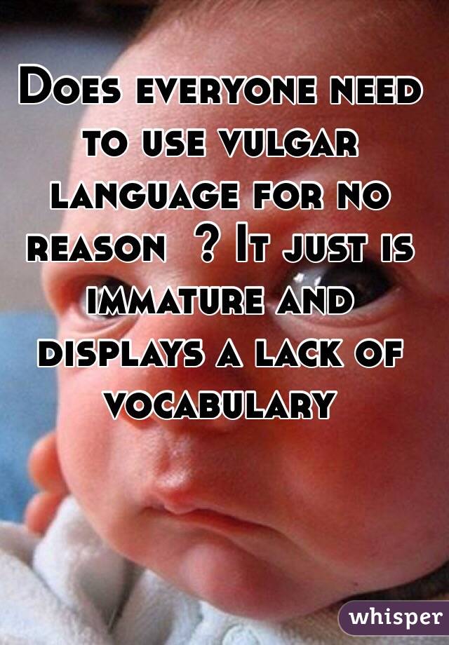 Does everyone need to use vulgar language for no reason  ? It just is immature and displays a lack of vocabulary 