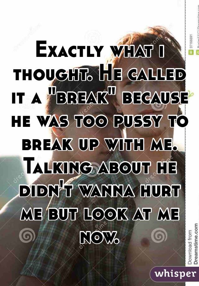 Exactly what i thought. He called it a "break" because he was too pussy to break up with me. Talking about he didn't wanna hurt me but look at me now.