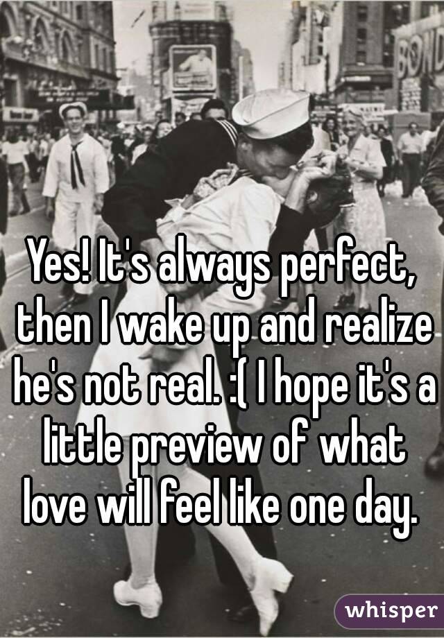 Yes! It's always perfect, then I wake up and realize he's not real. :( I hope it's a little preview of what love will feel like one day. 