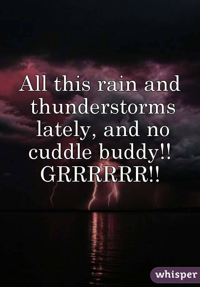 All this rain and thunderstorms lately, and no cuddle buddy!! 
GRRRRRR!!