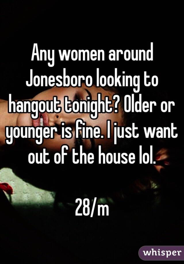 Any women around Jonesboro looking to hangout tonight? Older or younger is fine. I just want out of the house lol.

28/m