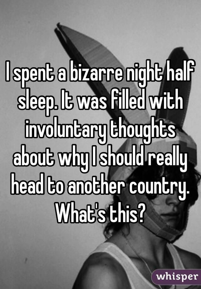 I spent a bizarre night half sleep. It was filled with involuntary thoughts about why I should really head to another country. What's this?