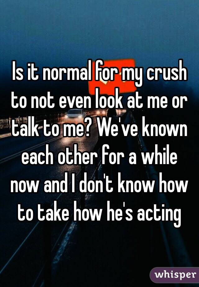 Is it normal for my crush to not even look at me or talk to me? We've known each other for a while now and I don't know how to take how he's acting 