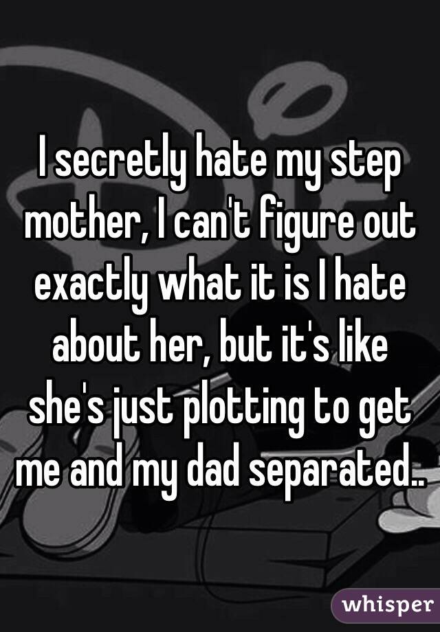 I secretly hate my step mother, I can't figure out exactly what it is I hate about her, but it's like she's just plotting to get me and my dad separated..