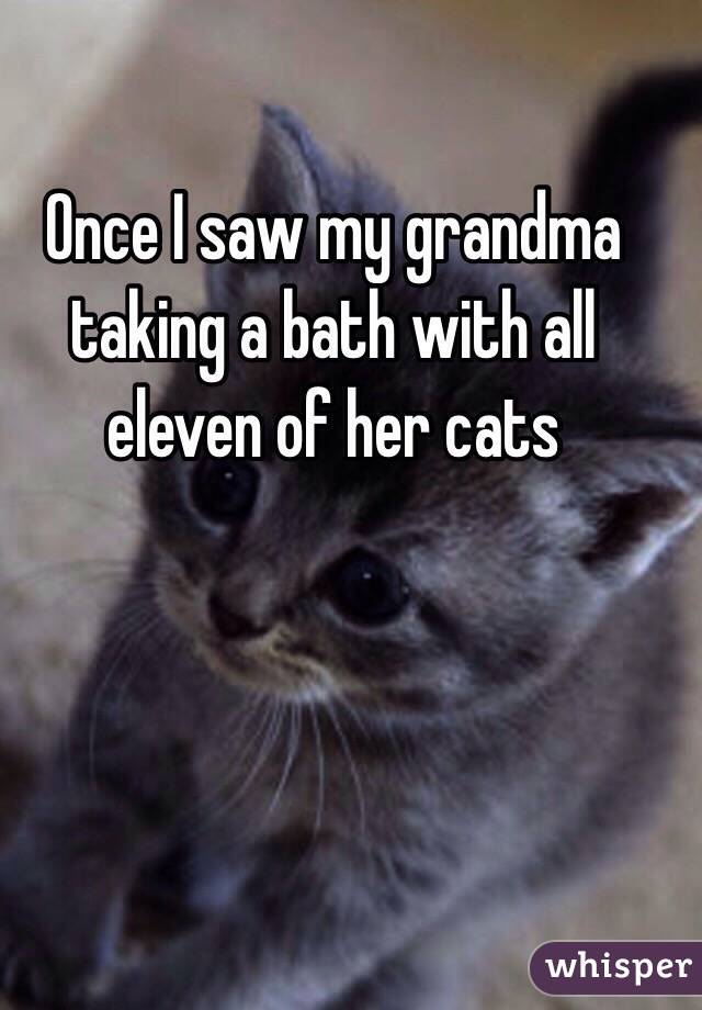 Once I saw my grandma taking a bath with all eleven of her cats