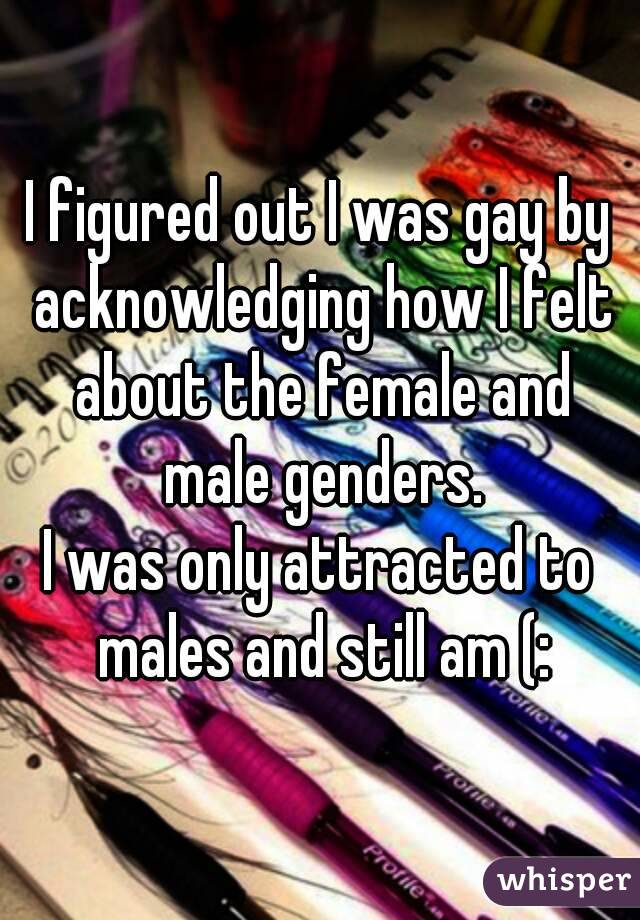 I figured out I was gay by acknowledging how I felt about the female and male genders.
I was only attracted to males and still am (: