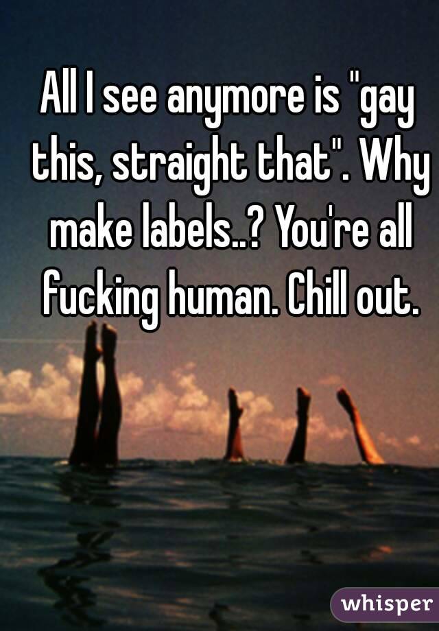 All I see anymore is "gay this, straight that". Why make labels..? You're all fucking human. Chill out.