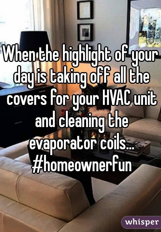 When the highlight of your day is taking off all the covers for your HVAC unit and cleaning the evaporator coils... #homeownerfun