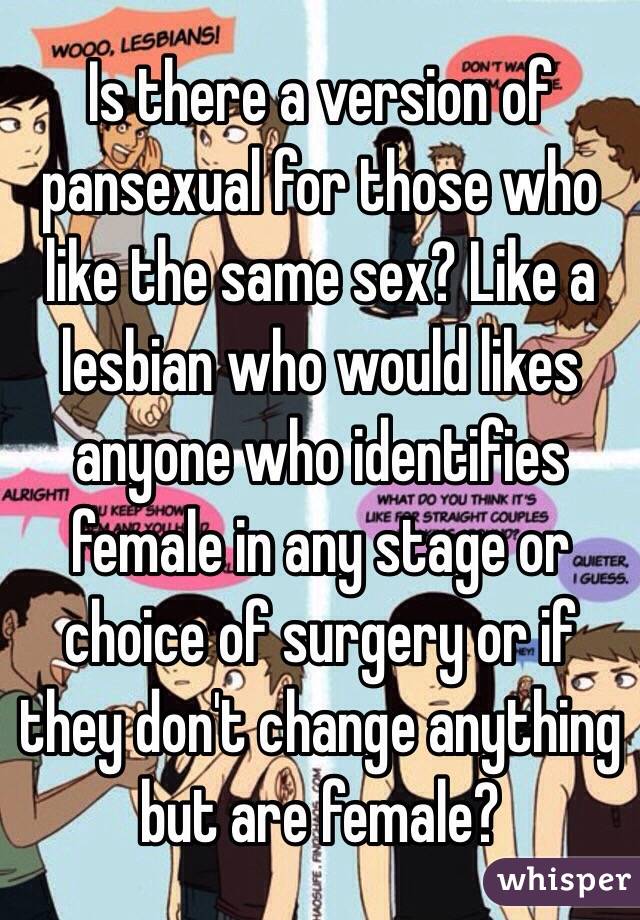 Is there a version of pansexual for those who like the same sex? Like a lesbian who would likes anyone who identifies female in any stage or choice of surgery or if they don't change anything but are female? 