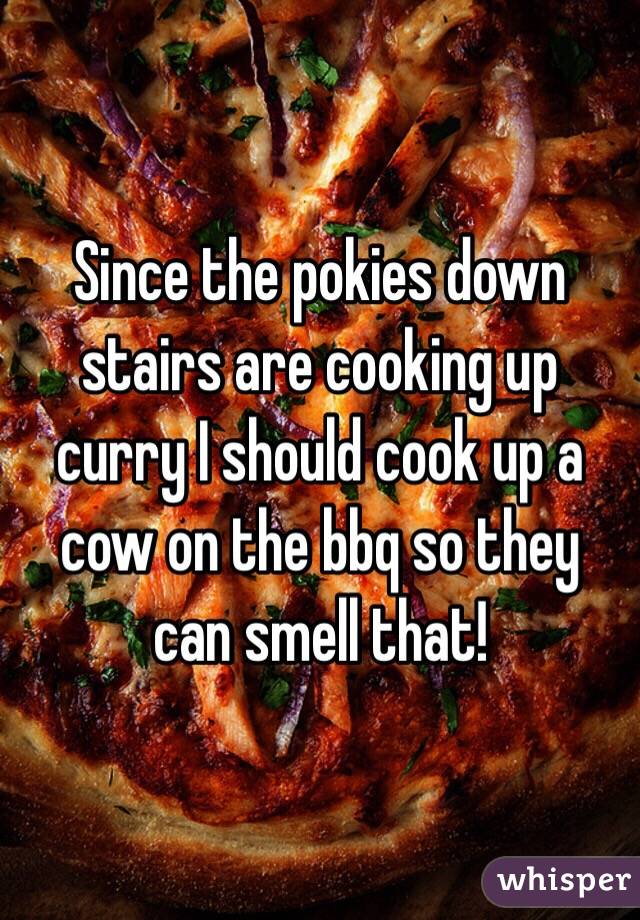 Since the pokies down stairs are cooking up curry I should cook up a cow on the bbq so they can smell that! 