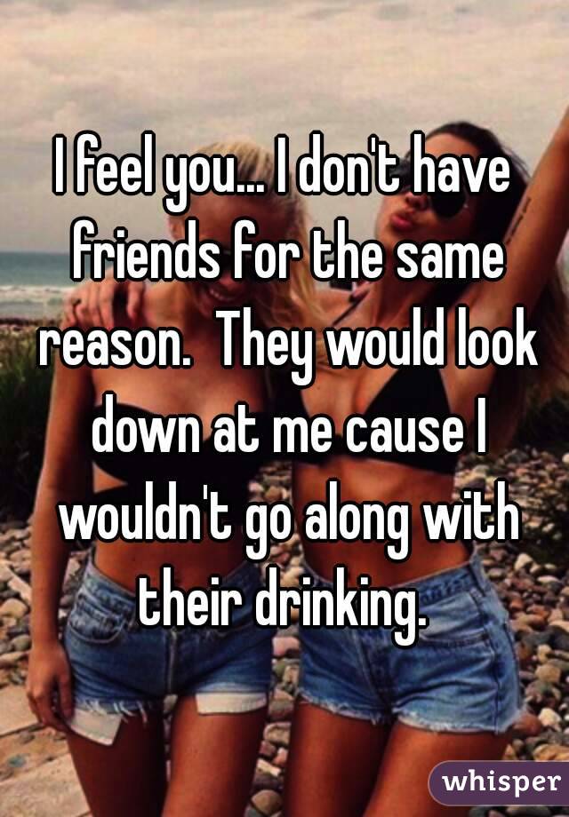 I feel you... I don't have friends for the same reason.  They would look down at me cause I wouldn't go along with their drinking. 