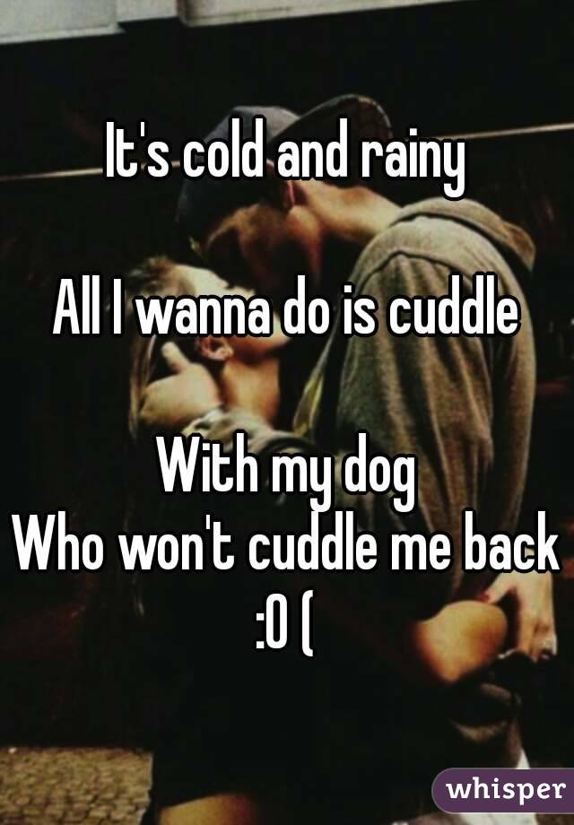 It's cold and rainy

All I wanna do is cuddle

With my dog
Who won't cuddle me back
:0 (