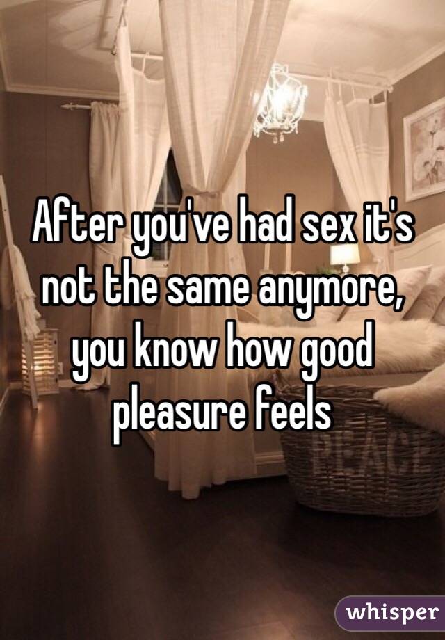 After you've had sex it's not the same anymore, you know how good pleasure feels