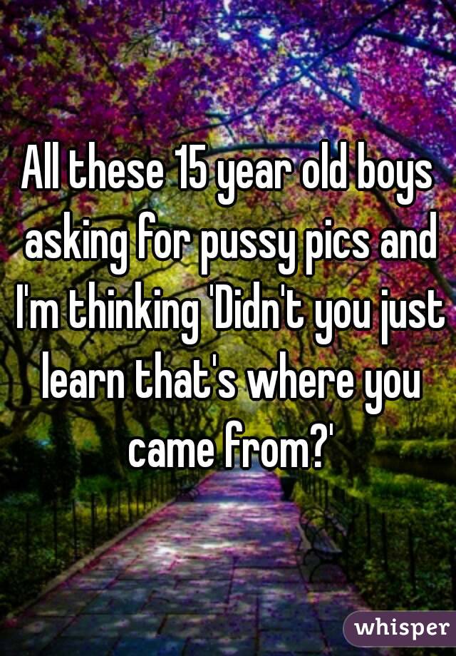 All these 15 year old boys asking for pussy pics and I'm thinking 'Didn't you just learn that's where you came from?'