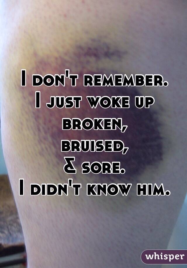 I don't remember. 
I just woke up broken,
bruised,
& sore. 
I didn't know him.