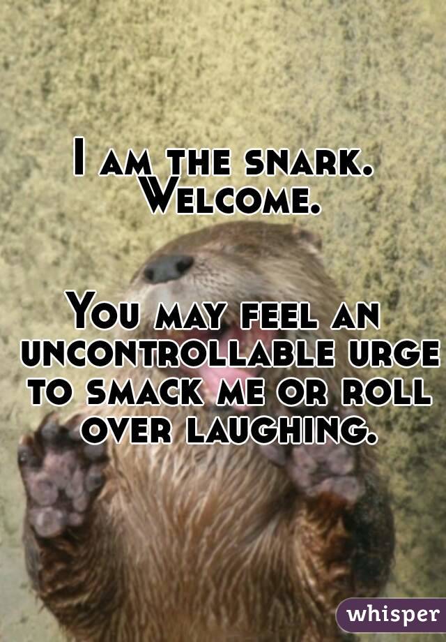 I am the snark. Welcome.


You may feel an uncontrollable urge to smack me or roll over laughing.