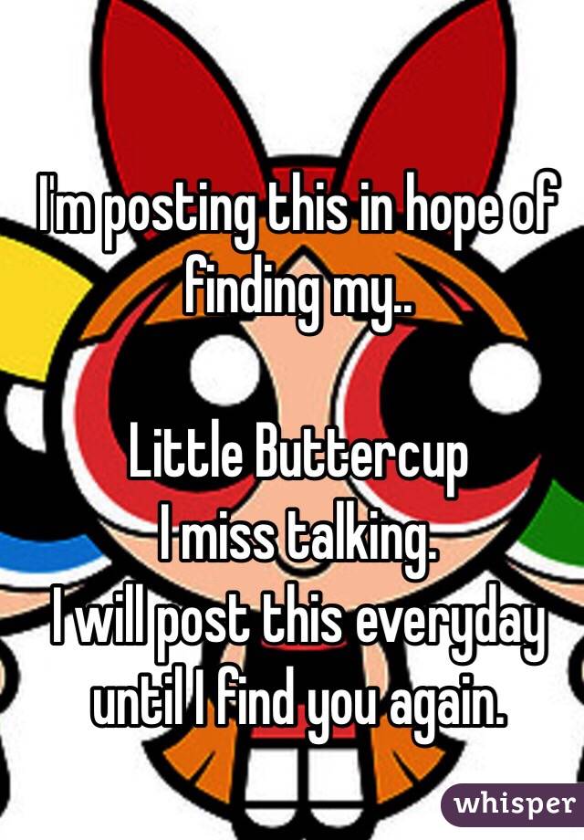 I'm posting this in hope of finding my..

Little Buttercup
I miss talking.
I will post this everyday until I find you again.

