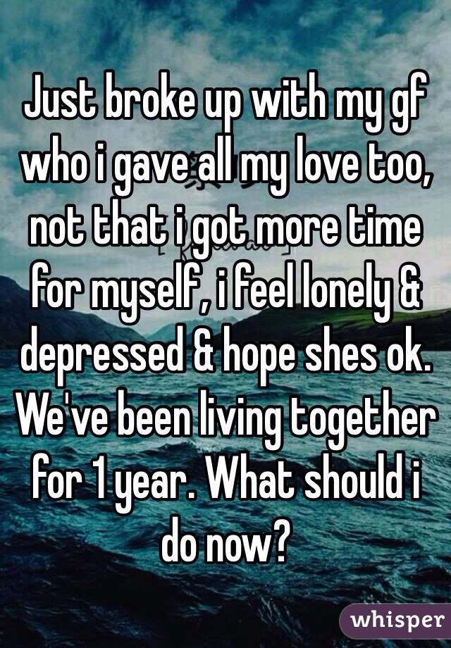 Just broke up with my gf who i gave all my love too, not that i got more time for myself, i feel lonely & depressed & hope shes ok. We've been living together for 1 year. What should i do now? 