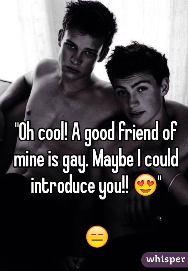 "Oh cool! A good friend of mine is gay. Maybe I could introduce you!! 😍"

😑