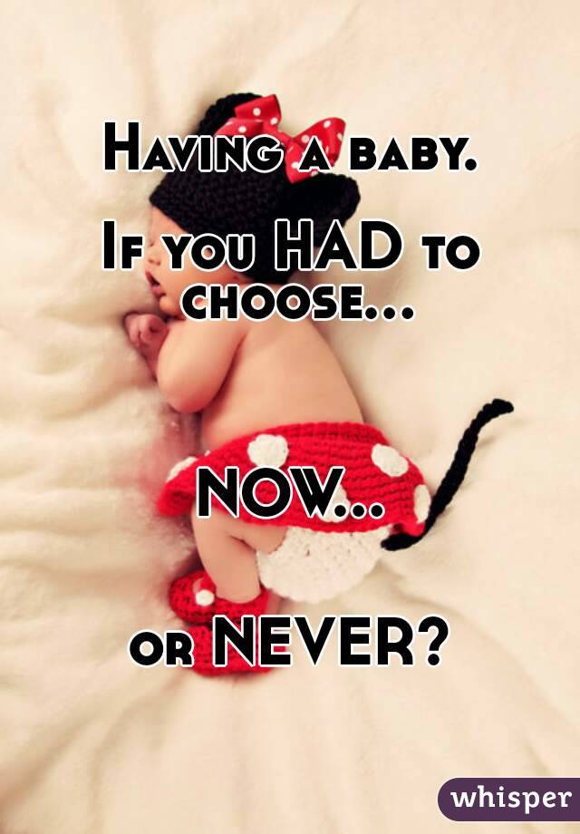 Having a baby.

If you HAD to choose...



NOW...


or NEVER?