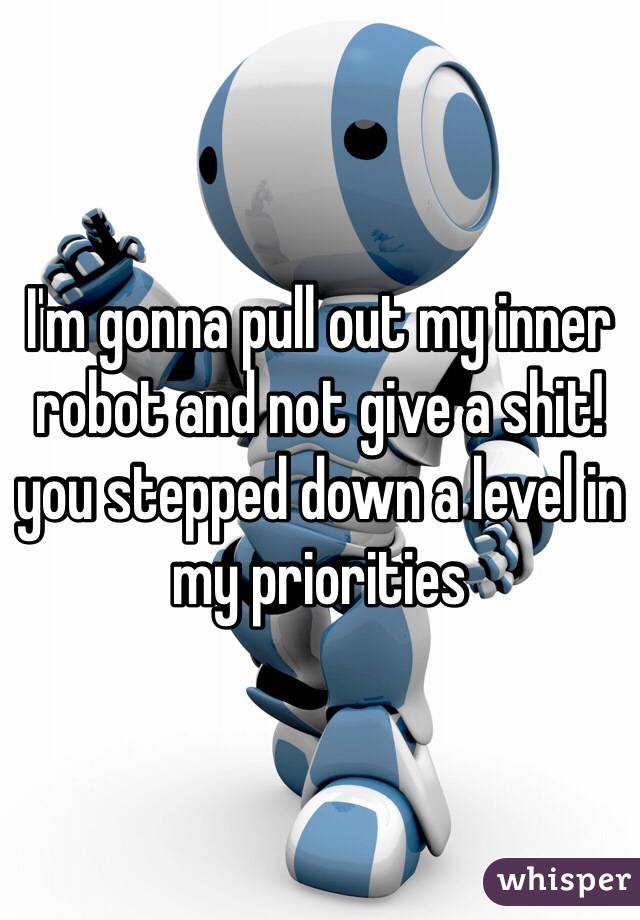 I'm gonna pull out my inner robot and not give a shit! you stepped down a level in my priorities 