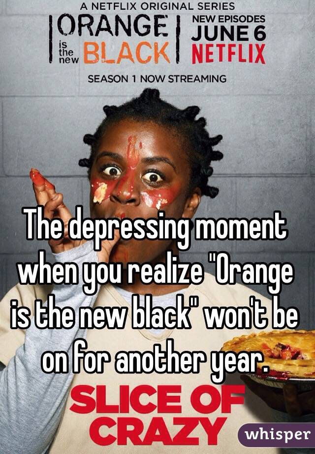 The depressing moment when you realize "Orange is the new black" won't be on for another year. 