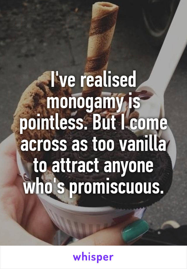 I've realised monogamy is pointless. But I come across as too vanilla to attract anyone who's promiscuous.