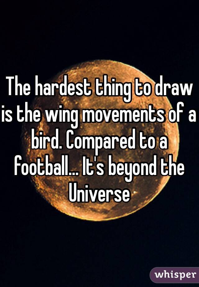 The hardest thing to draw is the wing movements of a bird. Compared to a football... It's beyond the Universe