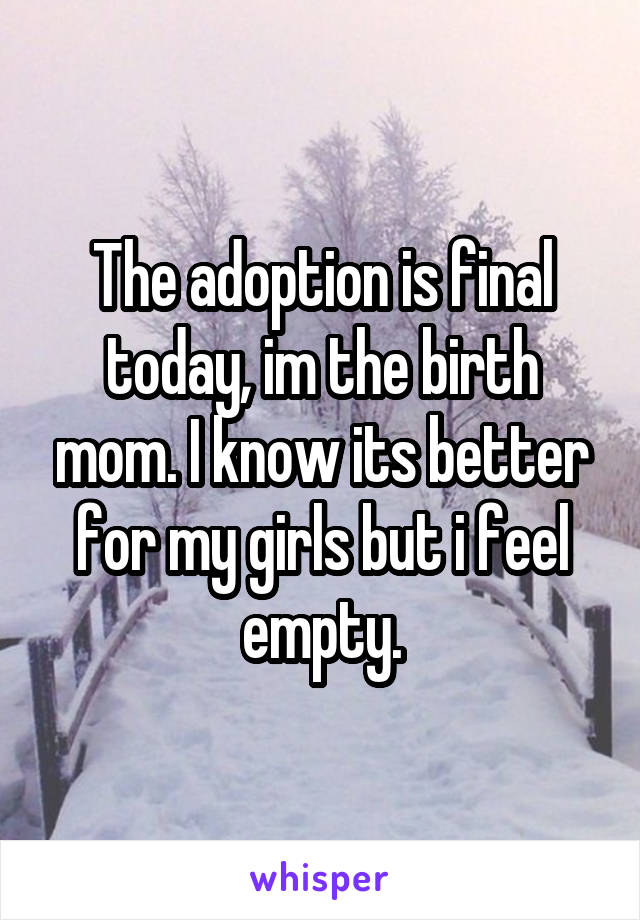 The adoption is final today, im the birth mom. I know its better for my girls but i feel empty.
