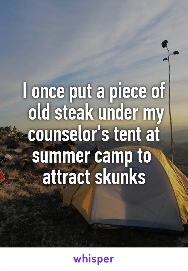 I once put a piece of
 old steak under my counselor's tent at summer camp to 
attract skunks