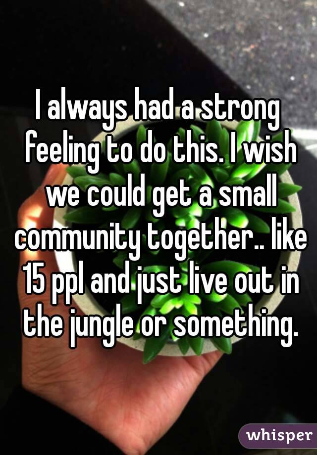 I always had a strong feeling to do this. I wish we could get a small community together.. like 15 ppl and just live out in the jungle or something.